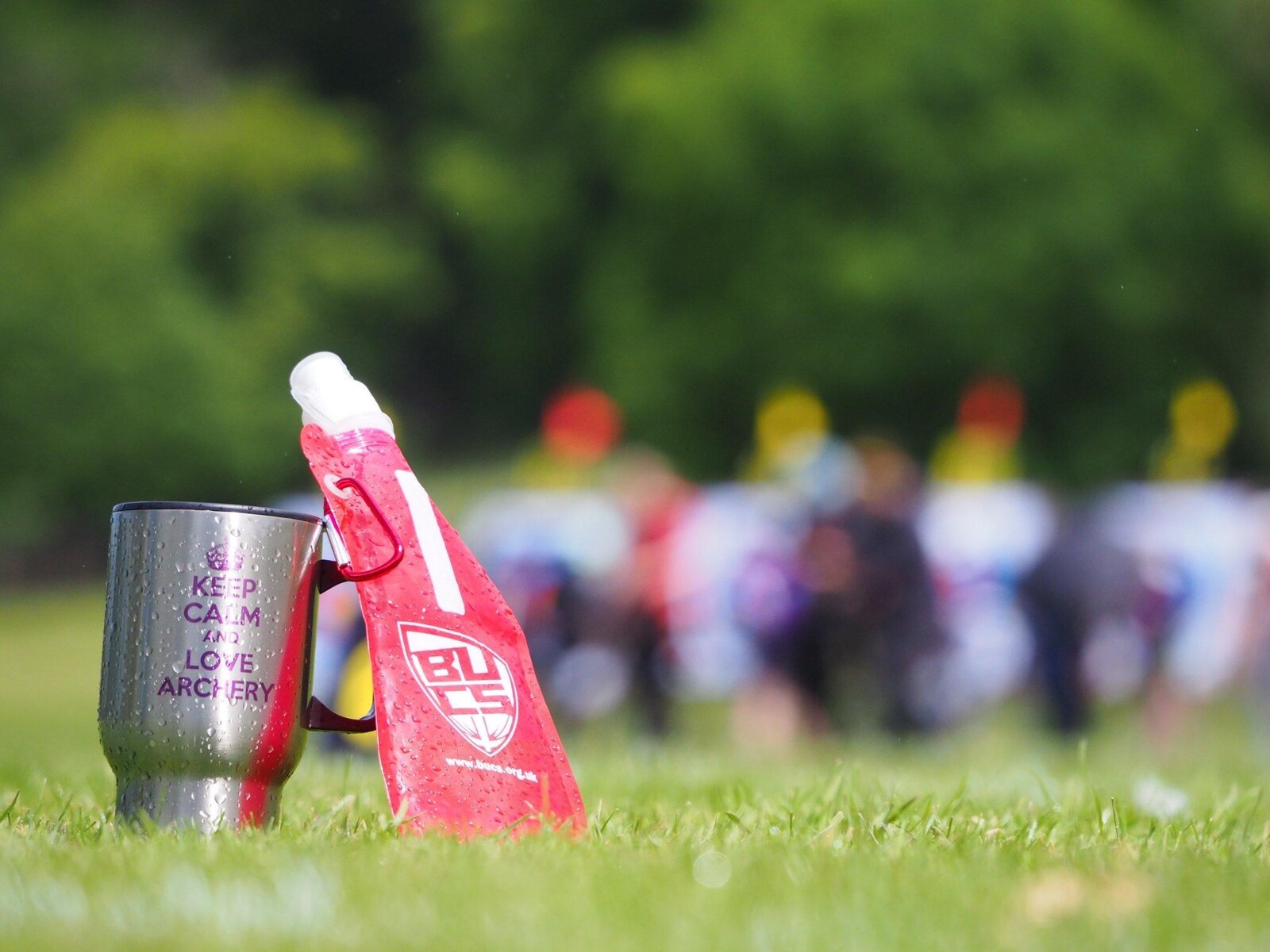 BUCS logo and archer's mug on the grass