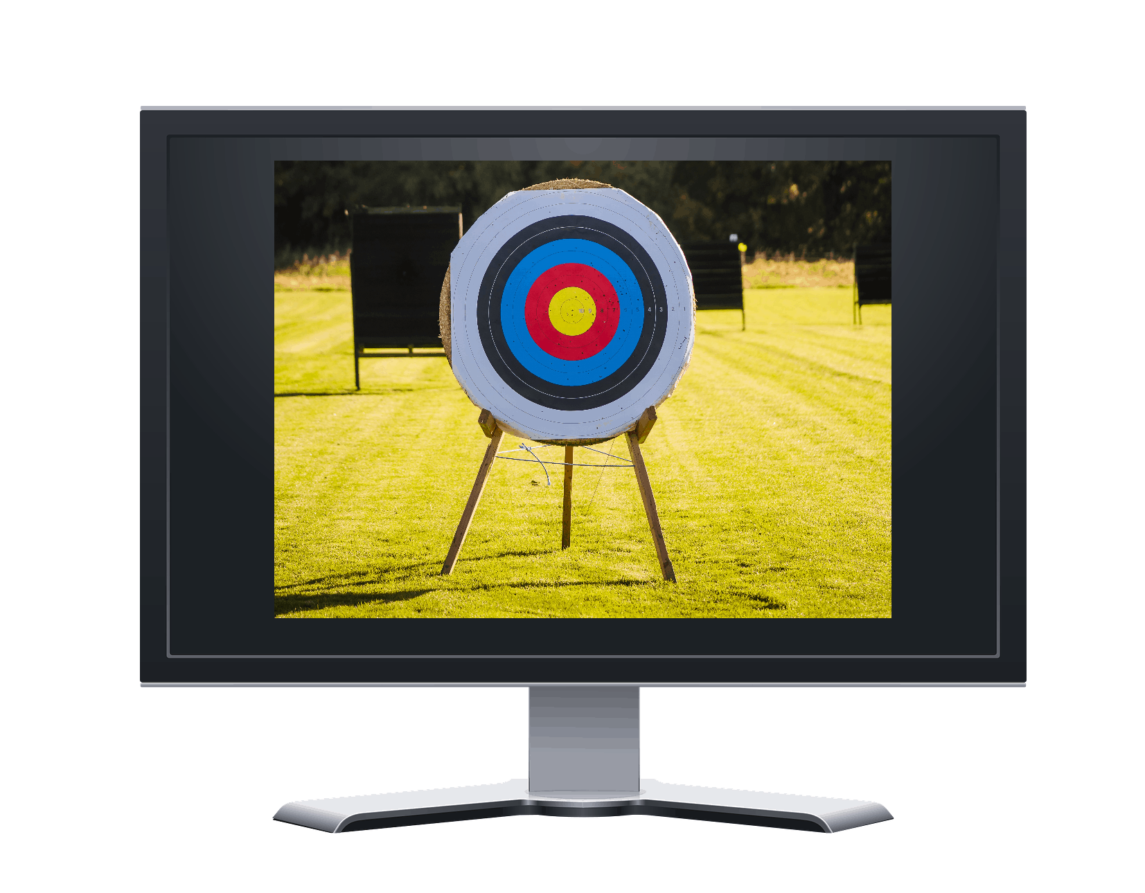 Archery target on a TV