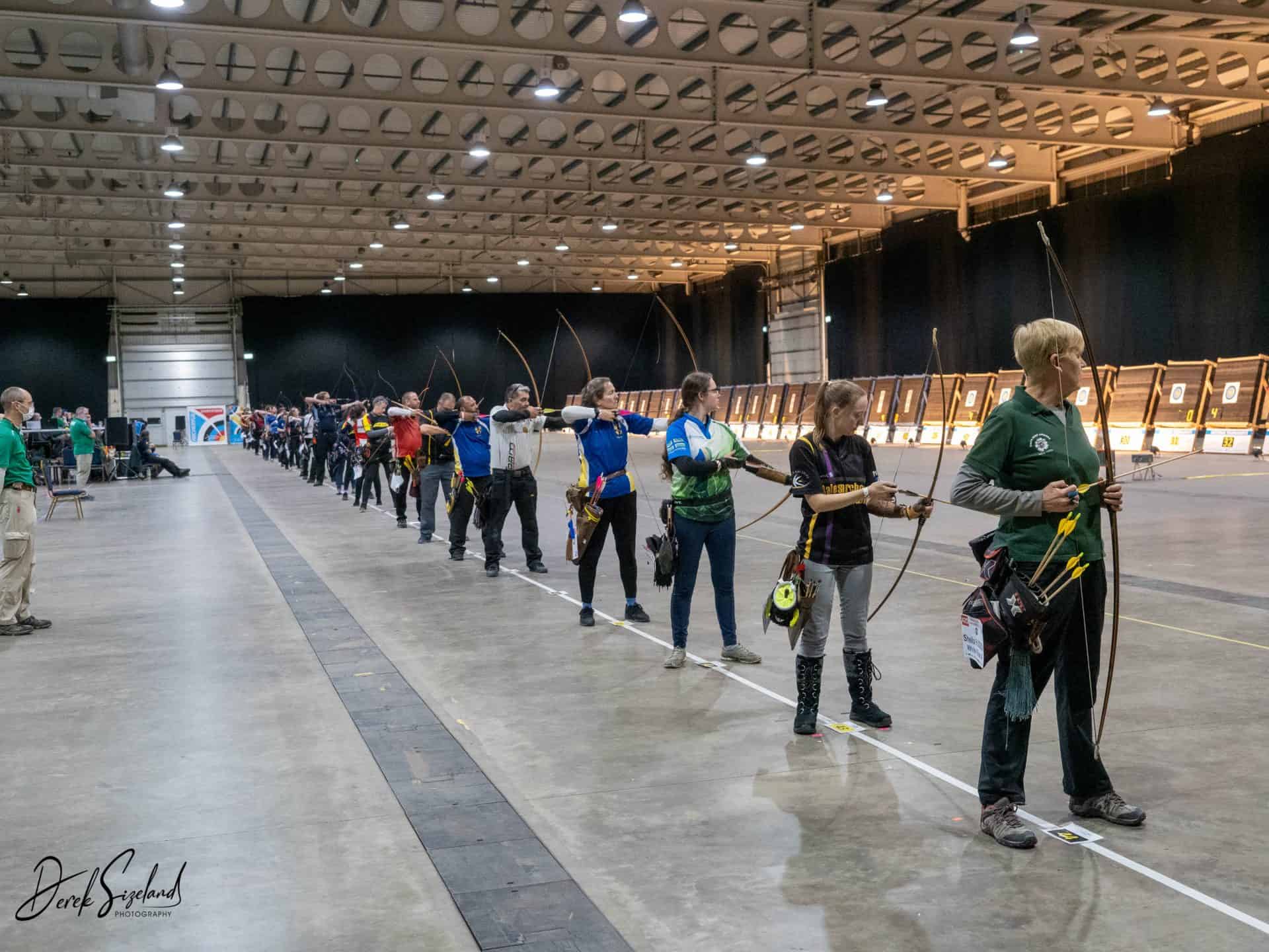 Female longbow archers at National Indoor Champs 2021 competition